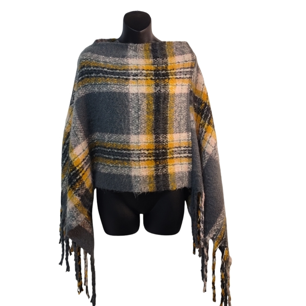 Gray and Yellow Plaid Poncho